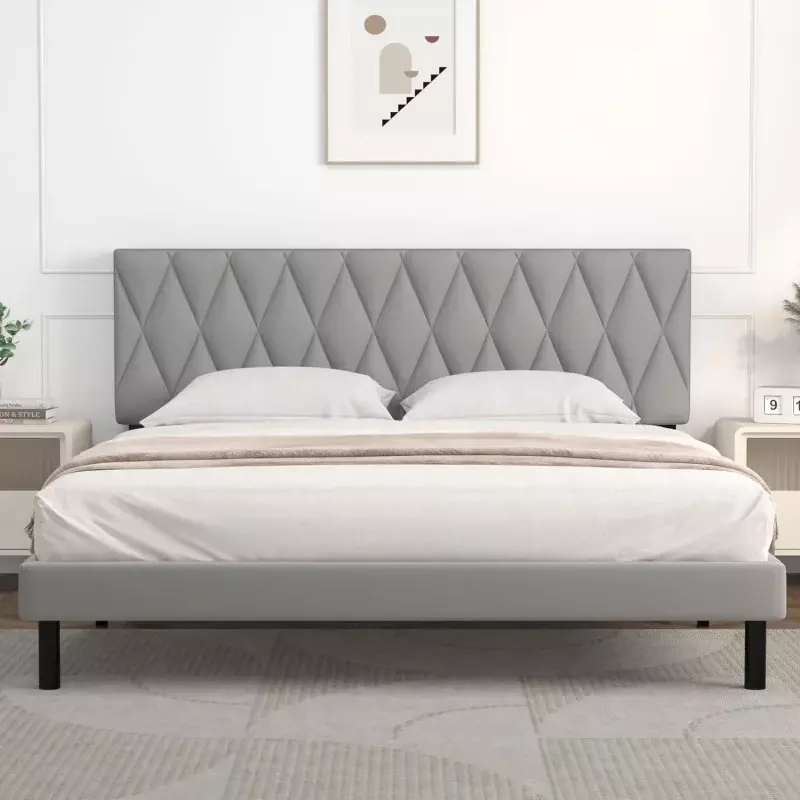 إطار سرير طبيعي من IYEE مع لوح أمامي وشرائح خشبية قوية ، منصة منجدة مانعة للإنزلاق ، سعة وزن قوية