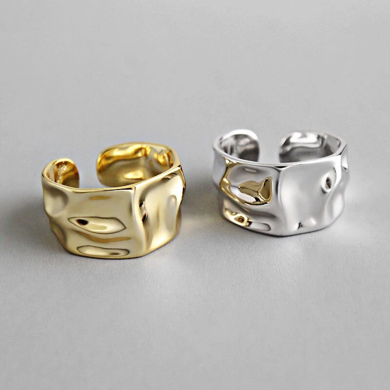 925 anéis de prata esterlina para mulheres, oco, cor dourada, temperamento, personalidade, moda feminina, redimensionável Anéis de abertura, moda