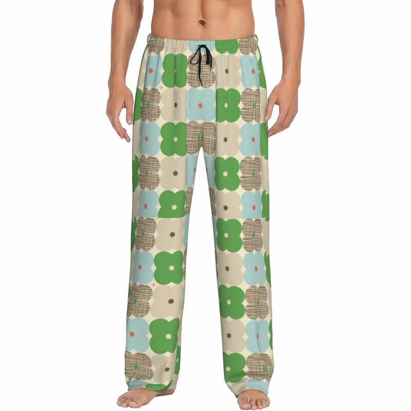 ユニセックスのお家の花柄のパジャマパンツ、男性のパジャマ、ラウンジスリープボトムス、ポケット付きストレッチ、カスタム、orla kiely