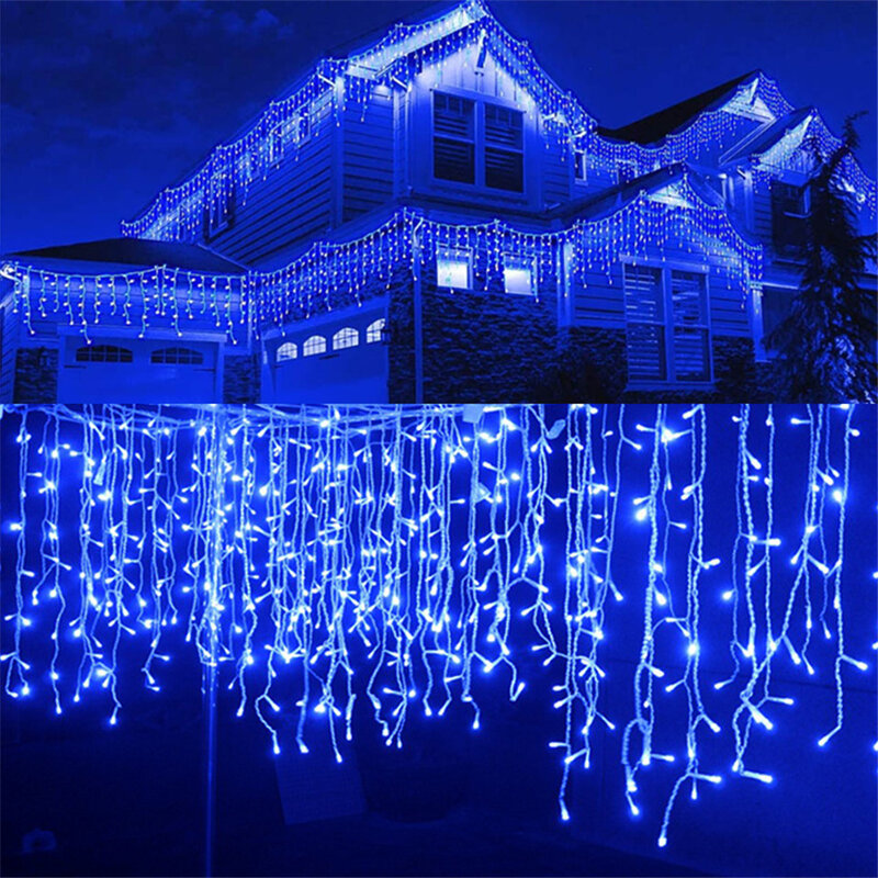 Tirai lampu LED, anti air 8 mode LED es lampu tali dapat terhubung luar ruangan 5M lampu Peri Natal karangan bunga untuk dekorasi pesta taman