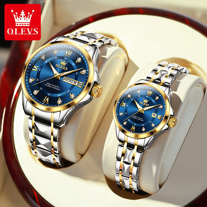 OLEVS 2906 modna randka zegarki kwarcowe dla par diamentowy zegarek luksusowy dla mężczyzn damski zegarek na rękę wodoodporna stal nierdzewna