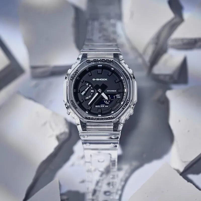 G-SHOCK Ice Hard White Series Fashion Sports Waterproof Men's Watch Quartz Watch GA-2100 Transparent Strap Couple Watch luxury