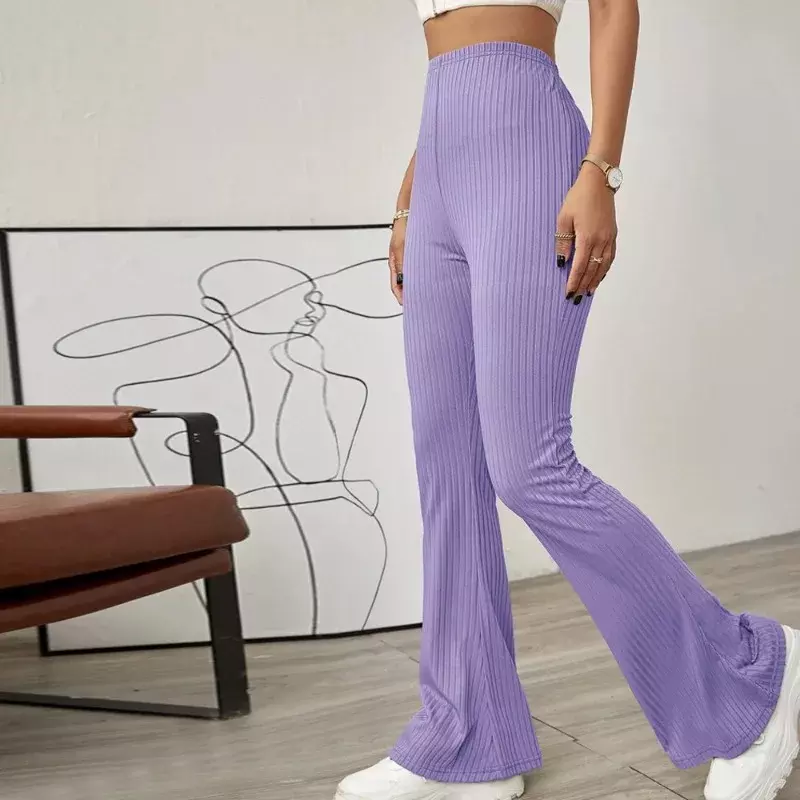 YSQ12-Pantalones informales de punto con cuerno elástico para mujer, pantalón adelgazante de cintura alta para deportes de ocio, primavera y verano, nuevo estilo, 2024