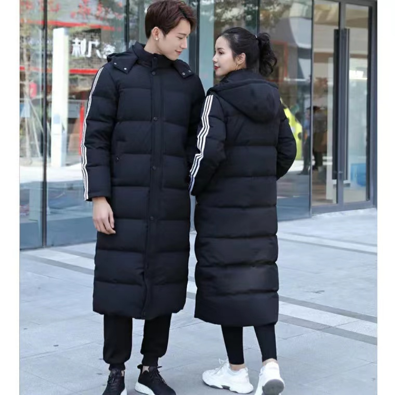 Male and Female Celebrity Couples Same Black Long Down Coat Korean Version Loose and Extra Long Thickened Over Knee Coat