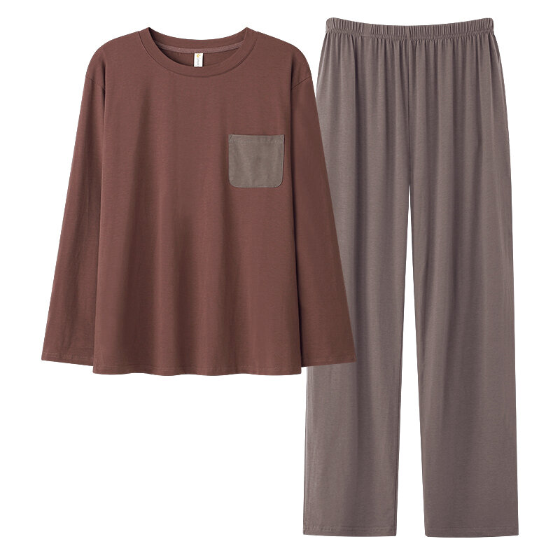 Men's Soft Modal Pajamas Set Autumn Long-Sleeve Tops + Long Pants Nightwear Home Wear Suits Simple Fashion Sleepwear For Men 4XL