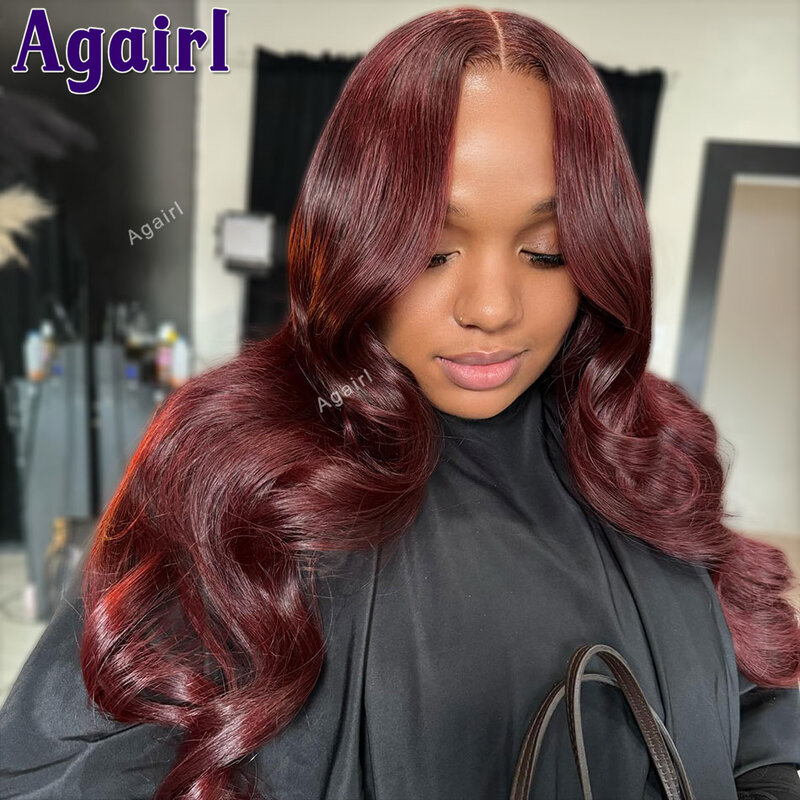 13X6 Dark Burgundy Red 99J Colored Lace Frontal Wigs Human Hair 13X4 Glueless Body Wave Lace Front Wigs For Women 200% Density