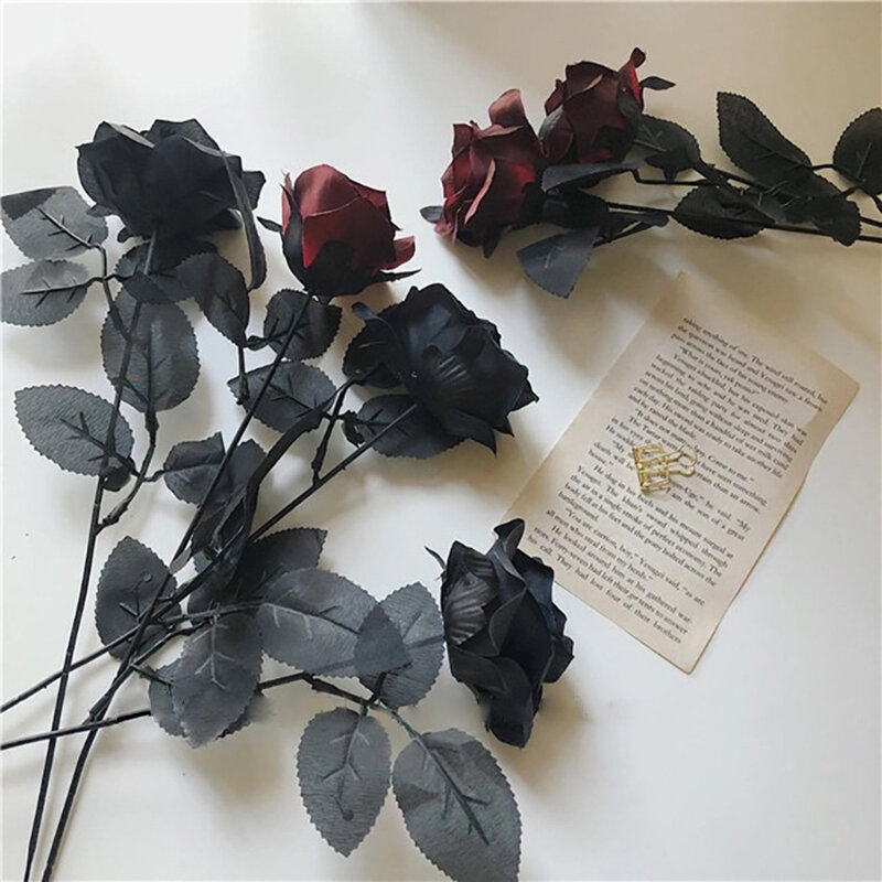 Bouquet de roses foncées artificielles, fausses fleurs, rétro, pour la Saint-Valentin, décoration de bureau, INS