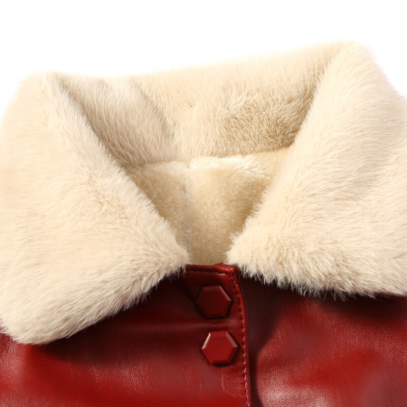 Winter Windproof Women's Mink Fur Jacket Thick Warm Turn-down Collar Oversized Long Coats Female Faux Leather Jackets Overcoat