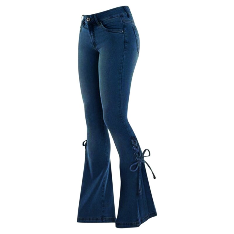 Celana Jin kualitas tinggi untuk wanita celana Flare Denim biru antik pinggang tinggi ramping ibu celana Harajuku Y2k