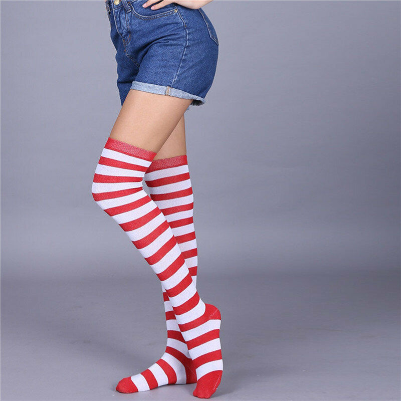 1 Pair Rainbow Striped Christmas Over The Knee High Socks Colorful Sexy Night Dance Street Personality Thigh Long Tube Stocking