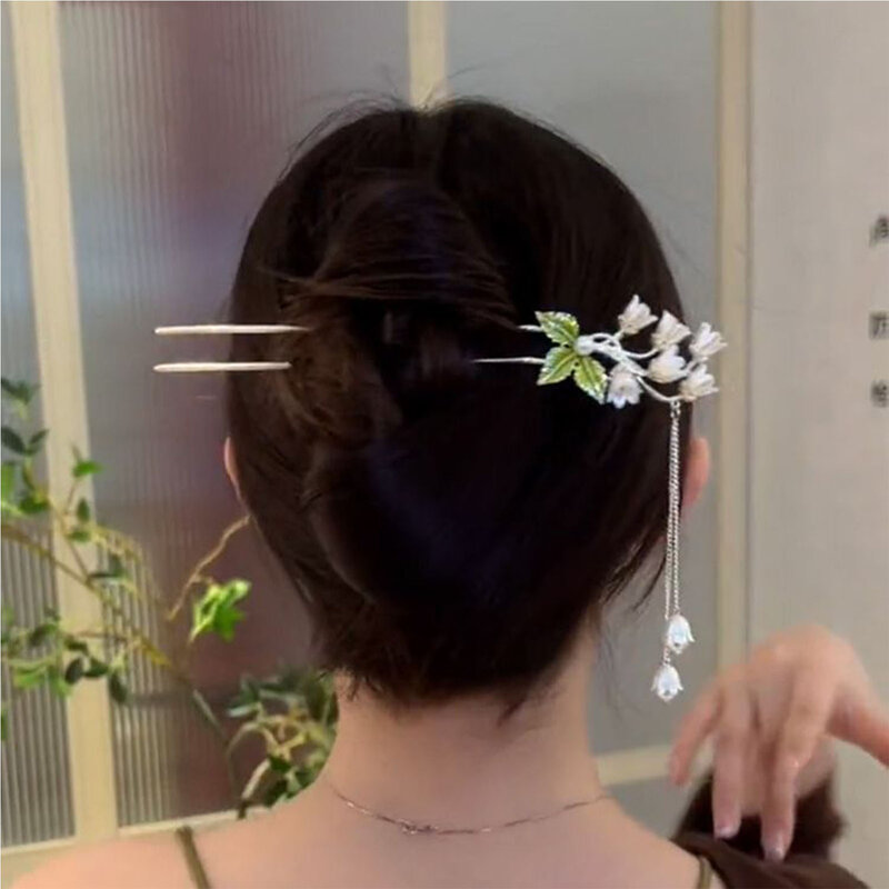 U Shaped Hair Sticks para Mulheres, Elegante Headpieces, White Flower Forks, Pérola Pingente de Jóias, Hairpins, Noiva Casamento Jóias