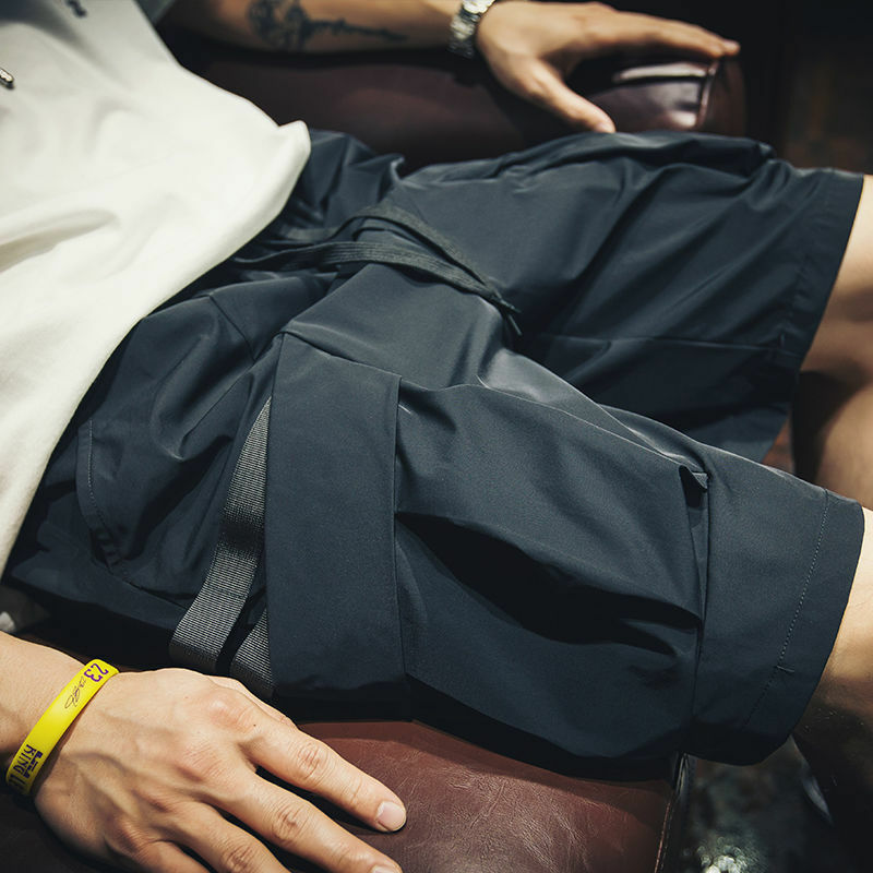Шорты-карго мужские с эластичным поясом, широкие однотонные свободные штаны, хлопковая Дизайнерская одежда в стиле Харадзюку, черные