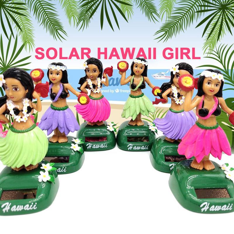 Chica Hawaiana para decoración de coche, decoración de baile con energía Solar, muñeca con cabeza agitadora, tablero Hawaiano para oficina y hogar