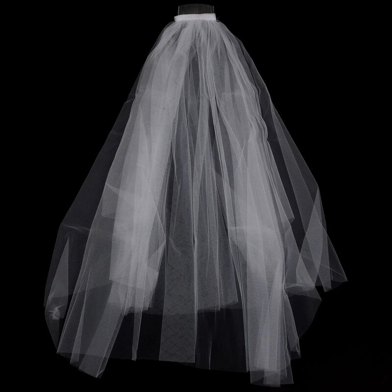 Kerudung pernikahan kain Tule pendek sederhana, tudung pengantin putih untuk pengantin aksesori pernikahan