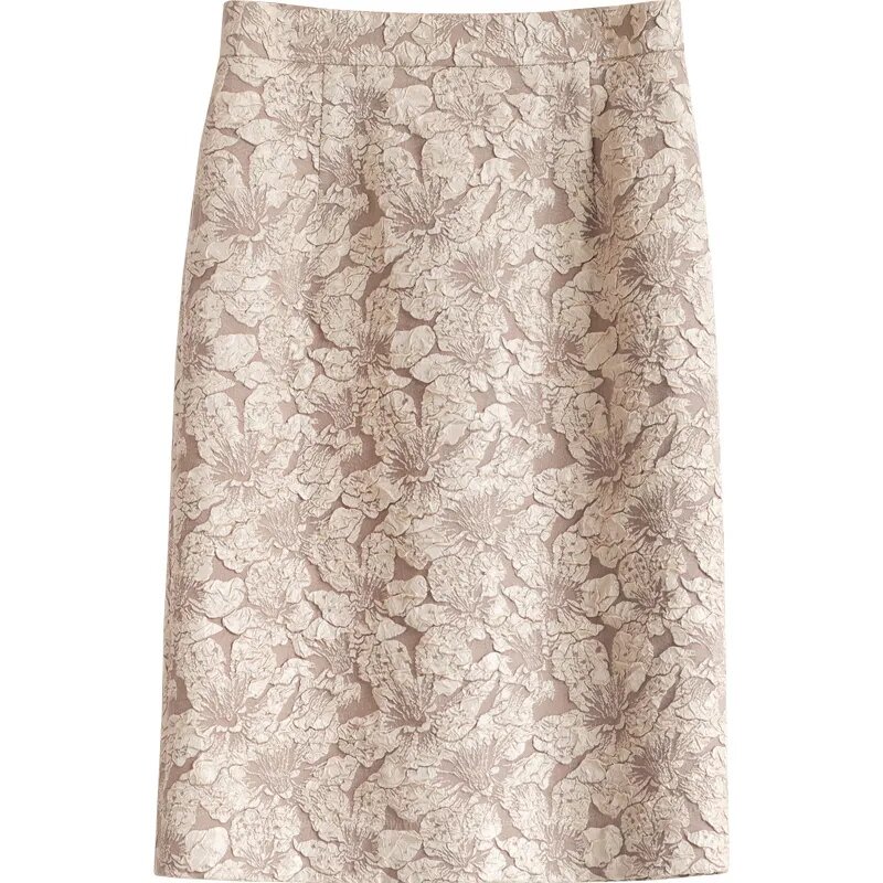 Vintage Jacquard Skirts 2023 Spring Autumn Light Luxury Fashion Hip Skirts High Waist Slim Straight Midi Skirt Vetement Femme