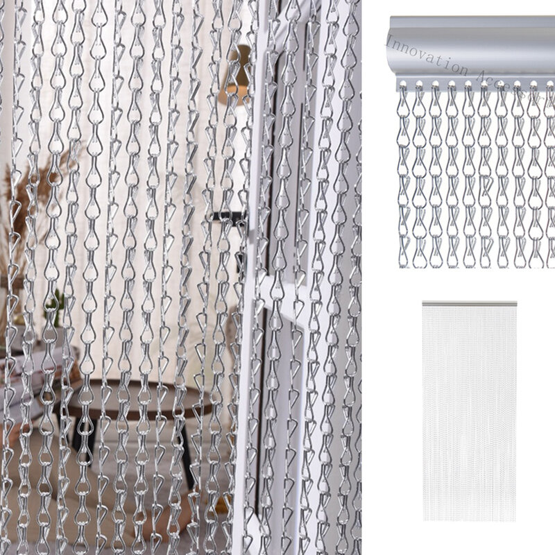 Tirai rantai Aluminium untuk pintu dan jendela, layar logam, tirai serangga lalat, kendali hama, 90x214 cm
