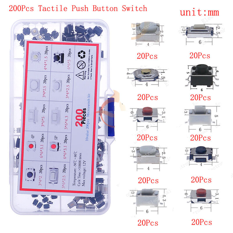 Tombol Remote Control mobil sentuh Microswitch DIY saklar mikro berbagai macam kit tombol tekan saklar Tact Reset sakelar daun Mini