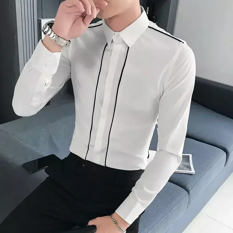 Модная Повседневная рубашка с отложным воротником, Мужская одежда, Новинка осени 2022, Свободные корейские Топы большого размера с длинным рукавом, искусственная кожа