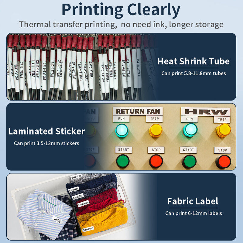 Stampante per etichette industriale etichettatrice elettronica portatile 203dpi compatibile per stampante a tubo termoretraibile Brother per avvolgimenti Cabel