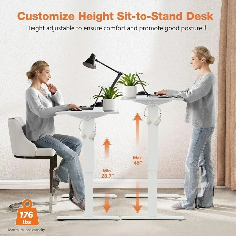 Electric Standing Desk - 40 x 24 inch Adjustable Height Sit to Stand Up Desk with Splice Board, Rising Office Computer Table