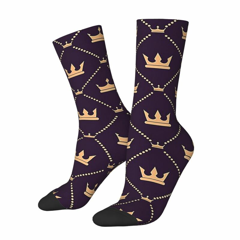 Cute Crown Pattern meias para homens e mulheres, meias longas, acessórios Harajuku, toda a temporada, alta qualidade, presente de aniversário