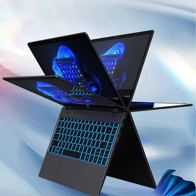 Prosesor Intel N100 Laptop ramping, Laptop 14 inci 32 GB DDR4 2TB SSD 6000 mAh Tablet 2-in-1 layar 1920*1080 sentuh kantor Flip 360 °