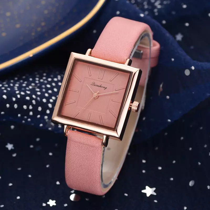ساعة نسائية فاخرة باللون الذهبي الوردي أنيقة موضة ساعات يد كوارتز جلدية عادية للسيدات