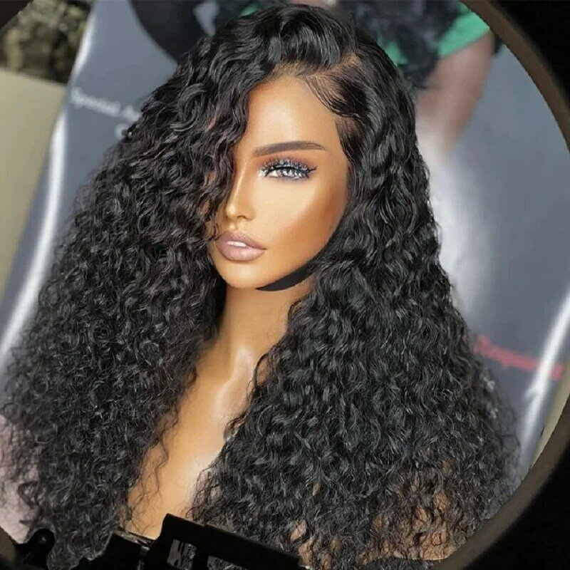 Black Glueless Kinky Curly Lace Front Wig para mulheres, longo, macio, natural, cabelo do bebê, pré-arrancado, resistente ao calor, diariamente, 180 Densidade, 26"
