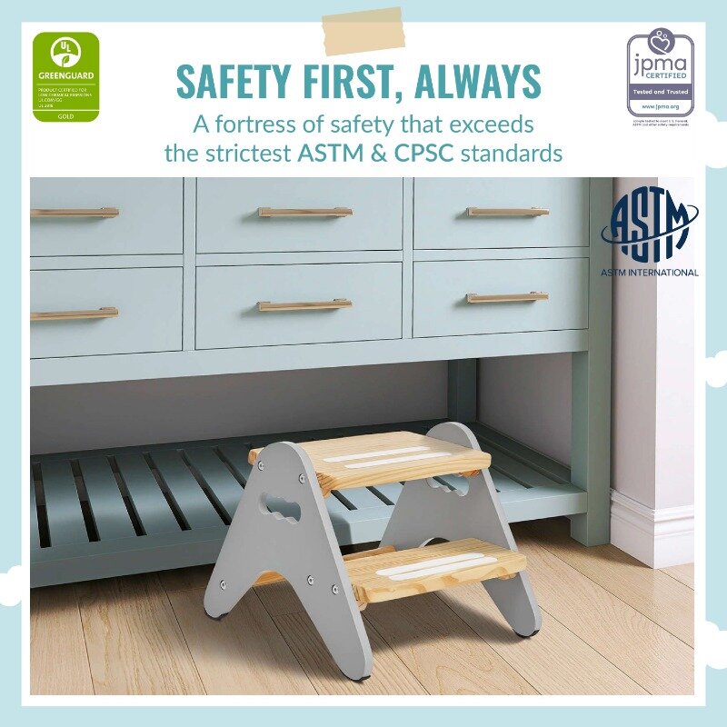 Multipurpose Kids Step Stool with Anti-slip Base in White and Grey Children's Step Stool Is Convenient and Fast Kids Stool