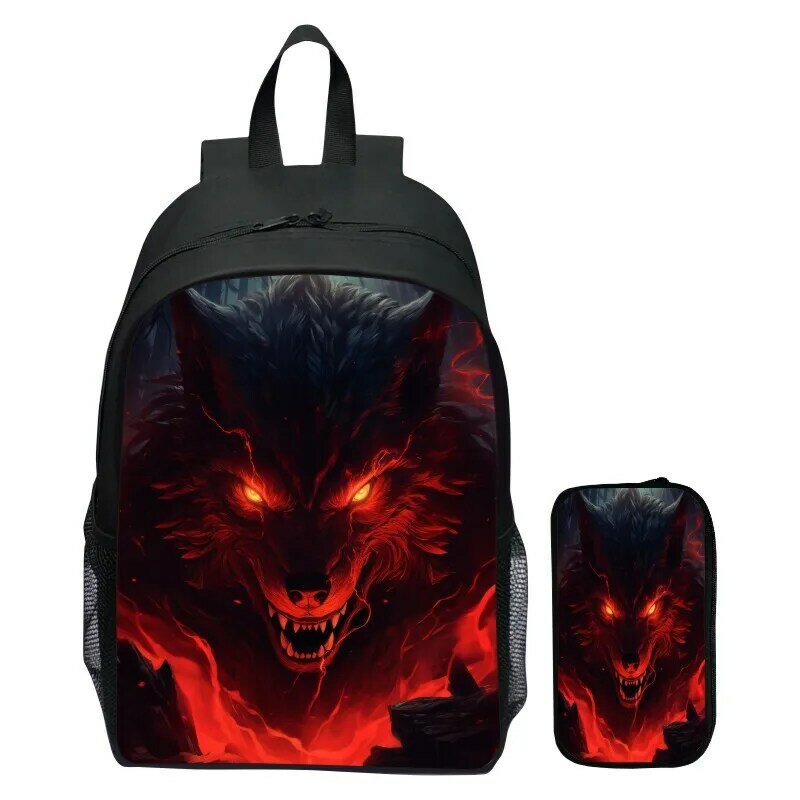 Wściekły wilk szkolny torby dla nastolatków chłopców 3D nadruk z wilkiem plecak dla dzieci z pokrowiec na długopis tornister tornister męski plecak na laptopa