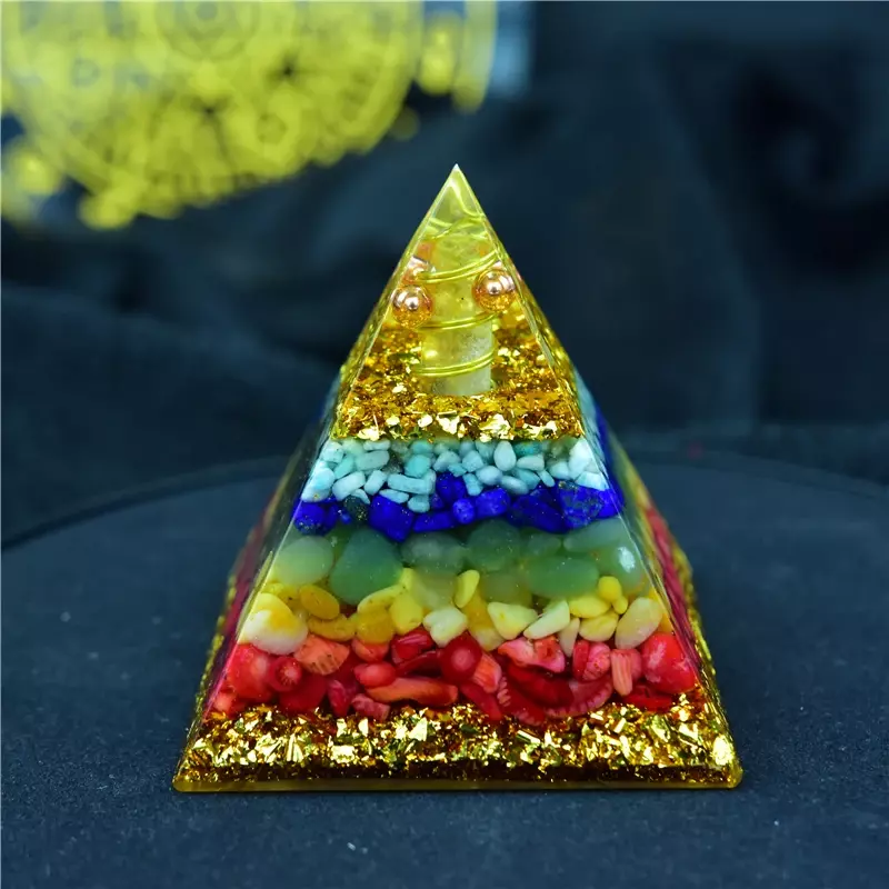 AURAREIKI Orgon 피라미드 7 차크라 Zadkiel 에너지 크리스탈은 부정적인 에너지를 제거합니다 LapisTourmaline Orgonite Ornament Crafts