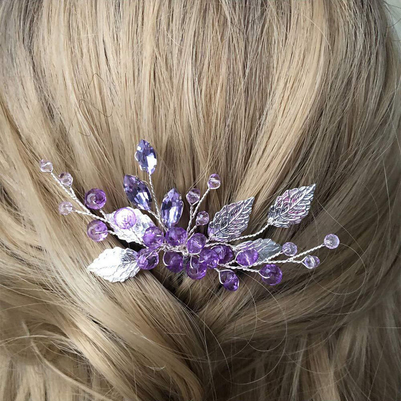 Woman's Purple Rhinestone Decor Hair Comb Chinese Style Hair Styling Tool Accessories for Birthday Stage Party Hairstyle Making