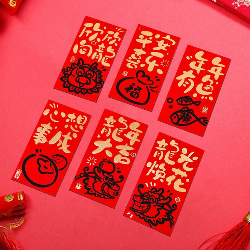 Envelopes do ano novo chinês com desenhos animados para o festival da primavera, Envelopes festivos lunares, 6 pcs