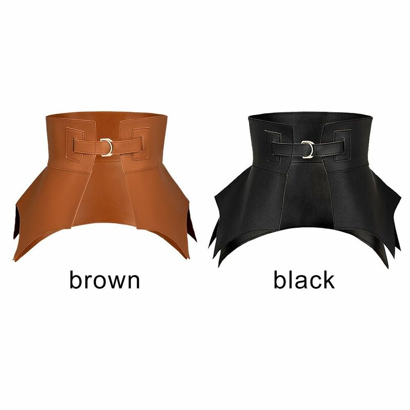 Black Brown Irregular Pu Leather Long Wide Belt Punk Style Women Fashion Autumn Winter Waistband Corset Belt