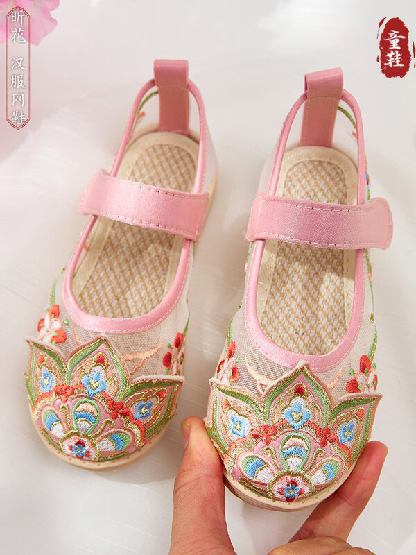 어린이 한족 코스튬 신발, 여아용 골동품 자수 신발, 중국 스타일 수도사 신발, 여름