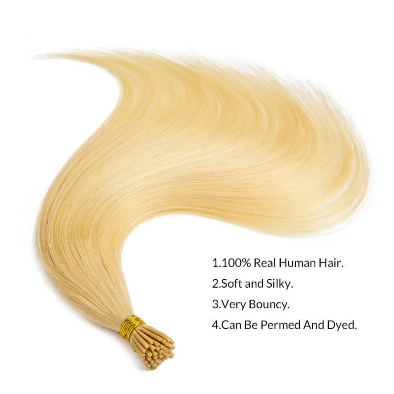 Ktt-Extensions de cheveux humains droites, 0.8 vrais cheveux Remy, blond #613, 100% g, brin I Tip, 12-24 po