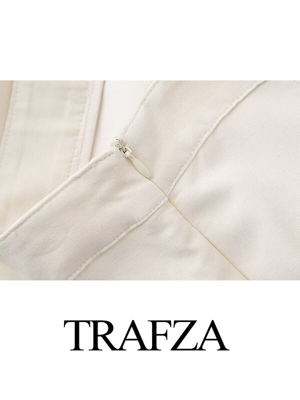 TRAFZA Women Summer Fashion Slim Skirts Solid High Waist Pocket Decoration Back Slit Zipper Female Elegant Chic Long Skirt