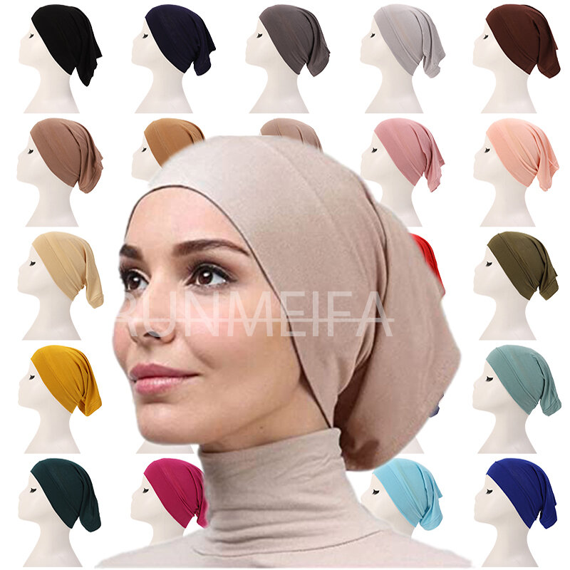 Fashion Muslim Hijab Topi Padat Syal Wanita Kerudung Modal Kapas Hijab Muslim Syal Turban Kepala Wanita Hijab Topi Islami