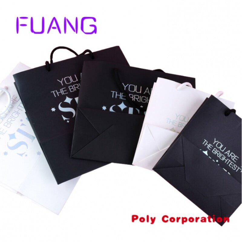 Bolsa con asa de cinta de lujo, embalaje de compras personalizado impreso, bolsas de regalo de papel con logotipo