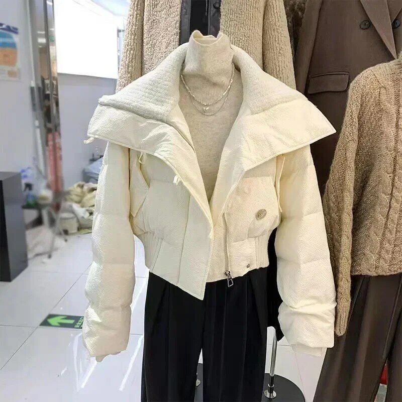 Новинка 2023, женское хлопковое универсальное модное пальто корейской версии, короткое свободное утепленное пальто