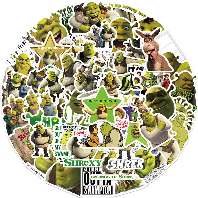 Monstro dos desenhos animados Shrek Graffiti Etiqueta, DIY, decalques impermeáveis, mala, laptop, guitarra, estrela, 10 pcs, 52pcs