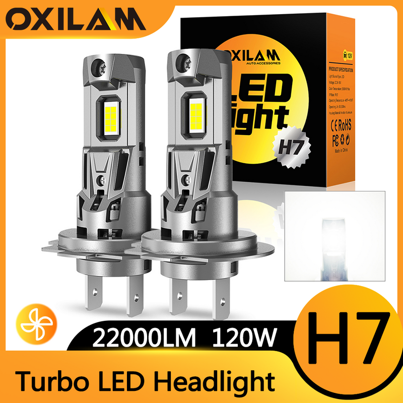 Oxilam-ハイパワーLED電球,ターボ,120w,6500k,22000lm,12v,csp,パワフル,h7,ミニ