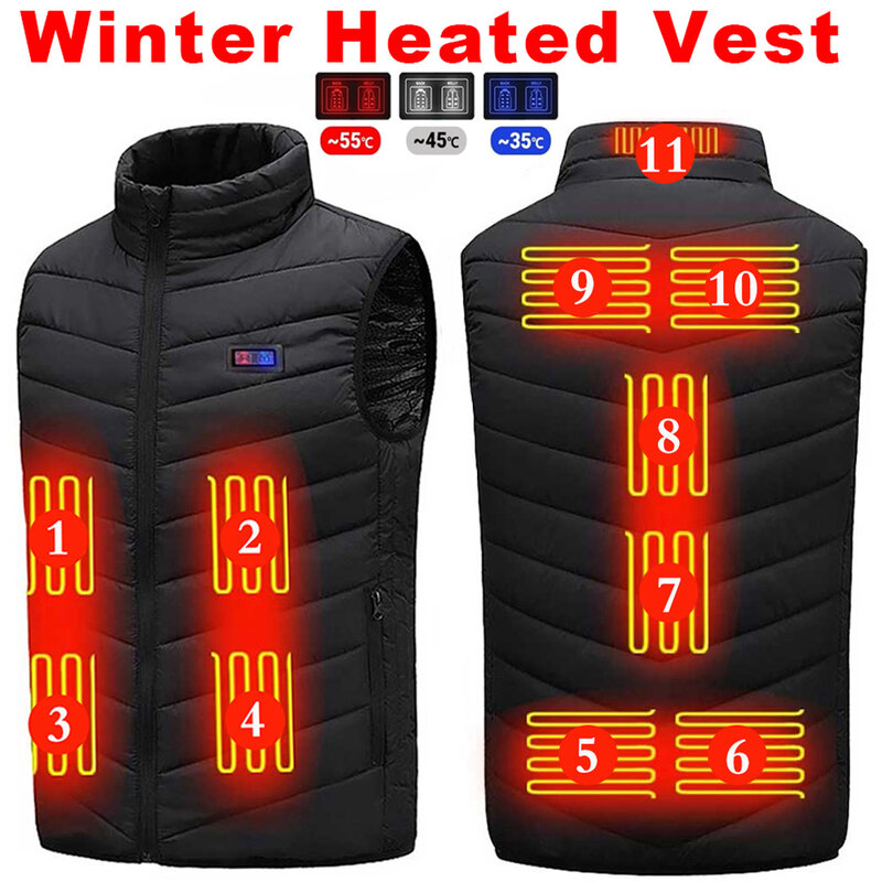 Chaqueta calefactora con interruptor inteligente USB para hombres y mujeres, chaleco calefactor de zona 2-11, chaleco de caza con calefacción eléctrica, chaqueta acolchada con calefacción