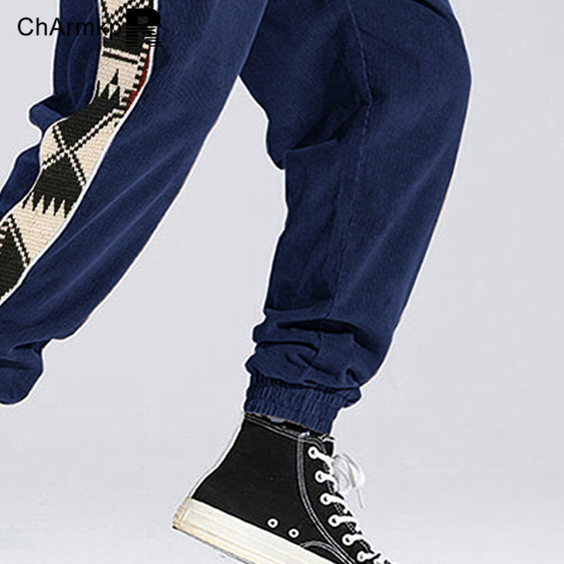 Modne ChArmkpR 2024 letnie wiosenne męskie z nadrukiem z jednej strony list do kostek spodnie z elastyczną gumką w pasie długie spodnie męskie S-2XL Streetwear