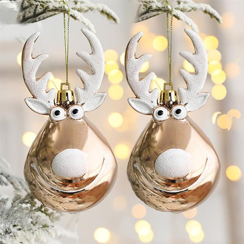 2Pcs Elk คริสต์มาสเครื่องตกแต่งแขวนต้นไม้คริสต์มาสลูกบอล Bauble จี้ตกแต่งคริสต์มาสปีใหม่ Navidad ตกแต่ง