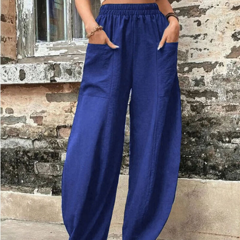 Pantalones elásticos informales con bolsillo para mujer, ropa barata, Color sólido, envío gratis