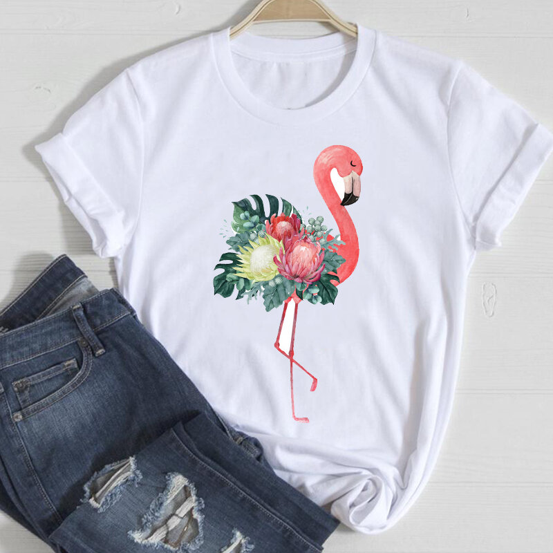 티셔츠 여성 토끼 달콤한 꽃 꽃 90s 봄 여름 패션 의류, 세련된 티셔츠 탑 레이디 프린트 팜므 티셔츠 탑스