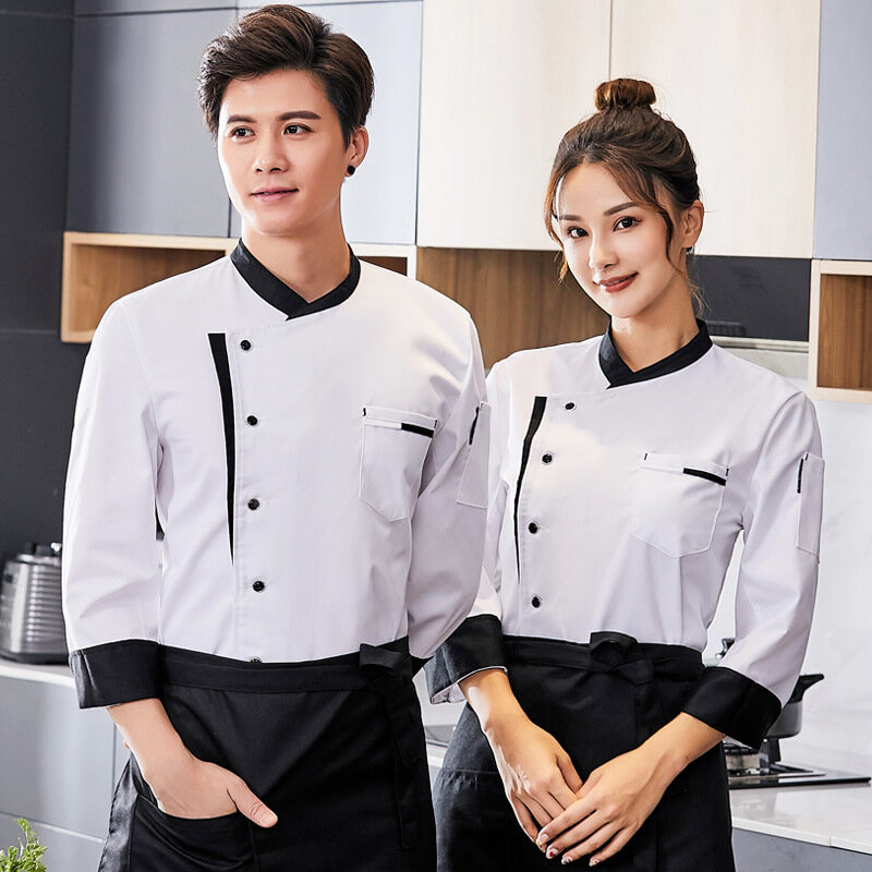 Uniforme de chef de cantine de cuisine de restaurant pour hommes et femmes, veste de chef à manches, vêtements de style classique