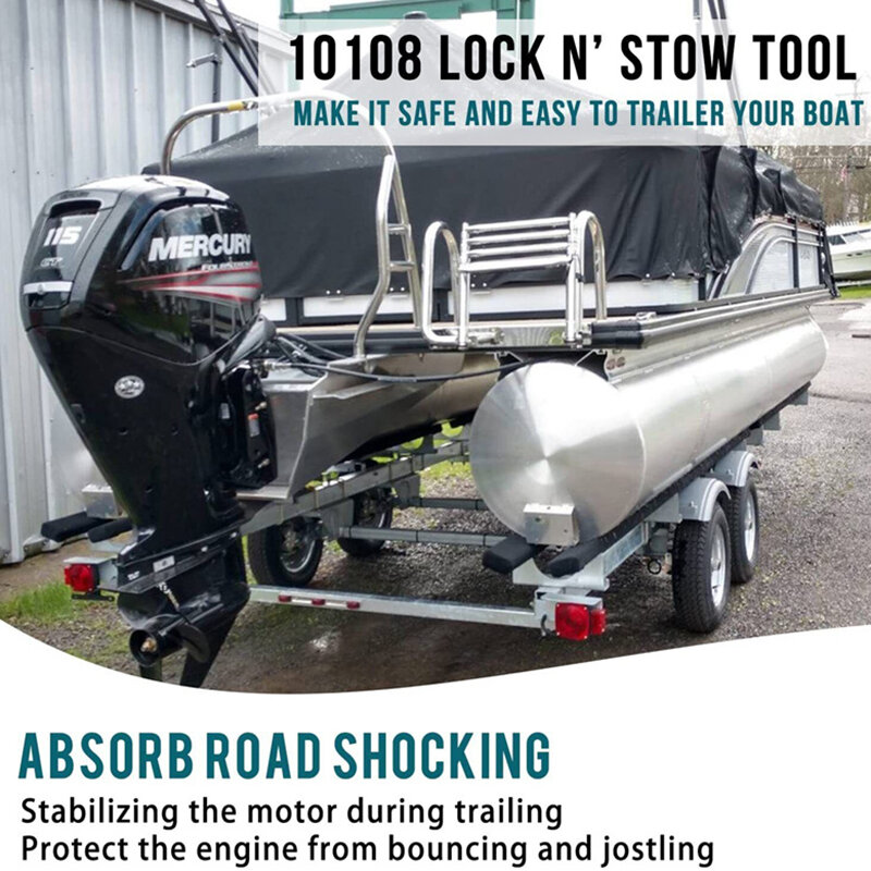 10108 Lock N’ Stow for Outboard Trailering,Transom Saver,Fits Mercury 135/150/75 OptiMax, and 75-HP to 200-HP EFI - Black