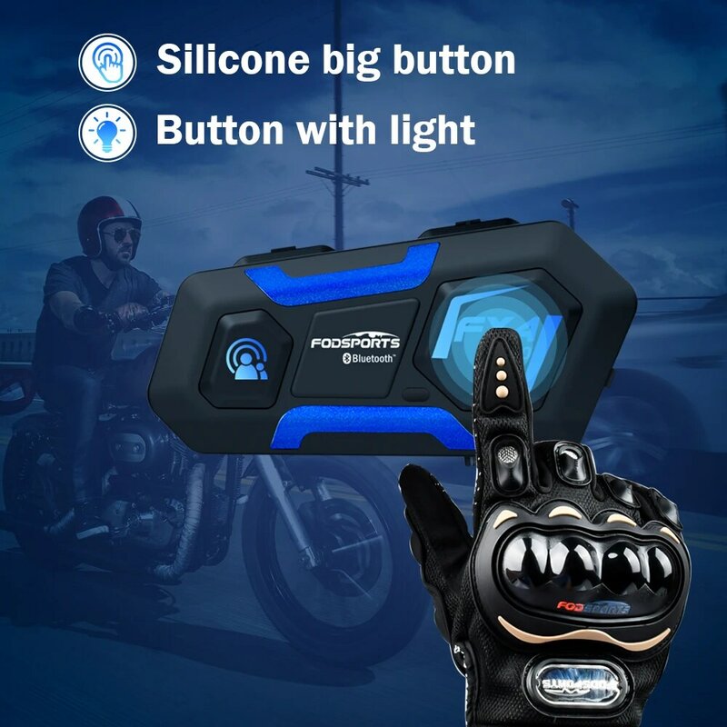 Fodsports-oreillette de Moto FX4 Pro, appareil de communication pour 4 motocyclistes, Intercom Duplex intégral, kit mains-libres portée 1000m, kit mains-libres Bluetooth 5.0